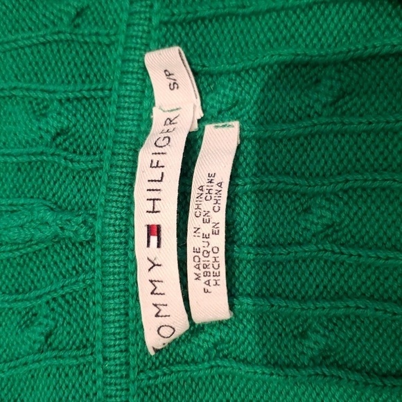Tommy Hilfiger Hoodie Knit Green white stripe along arm Full Zip Womens Small - Picture 7 of 11